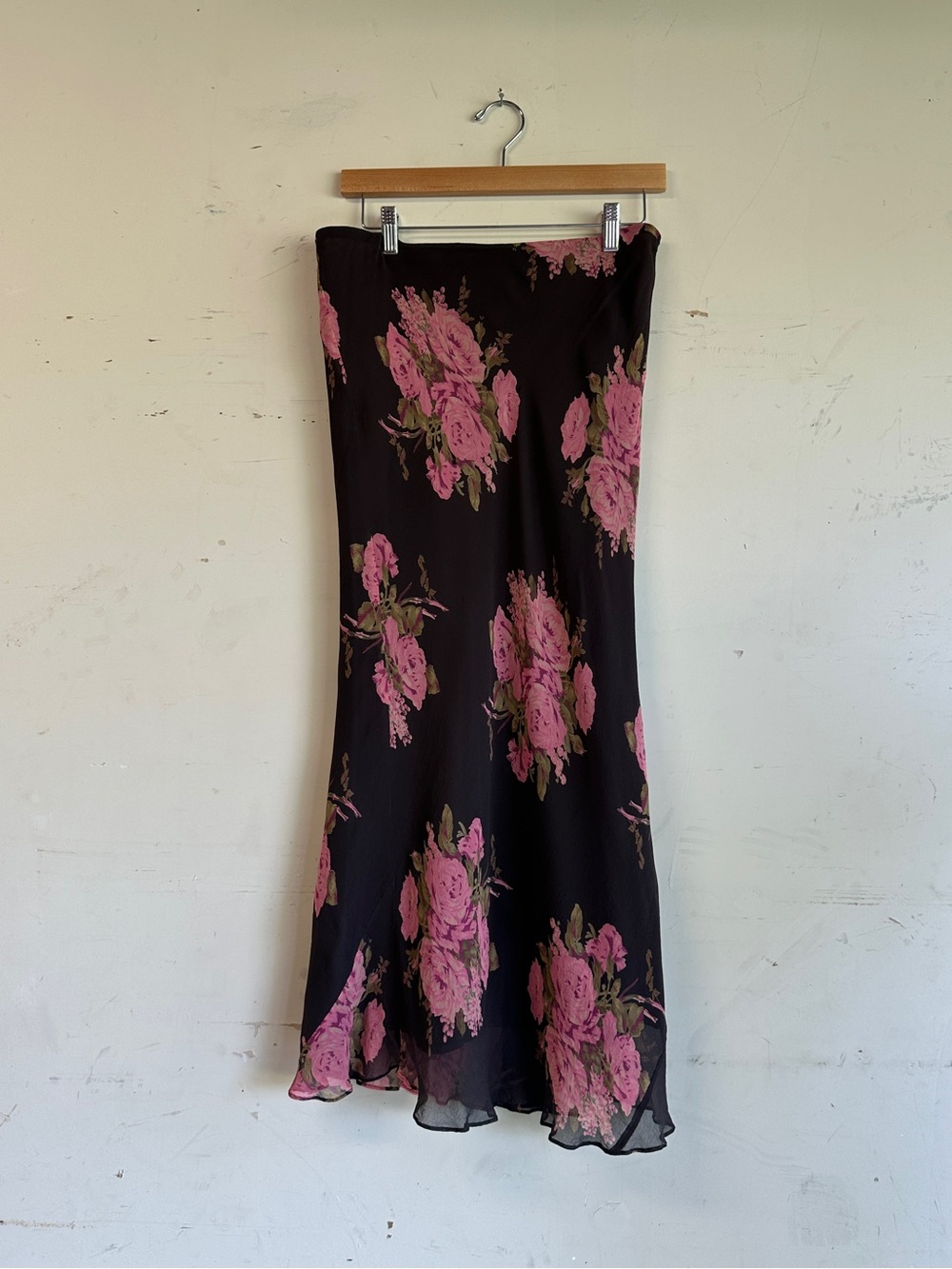 Vintage 90s Y2K silk floral brown and pink romantic skirt